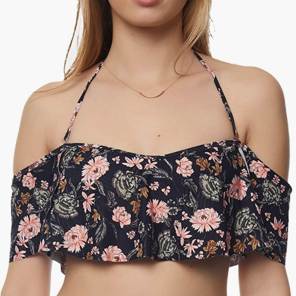 NWT O'Neill Colleen Flounce Floral Bikini Top Off/On Shoulder